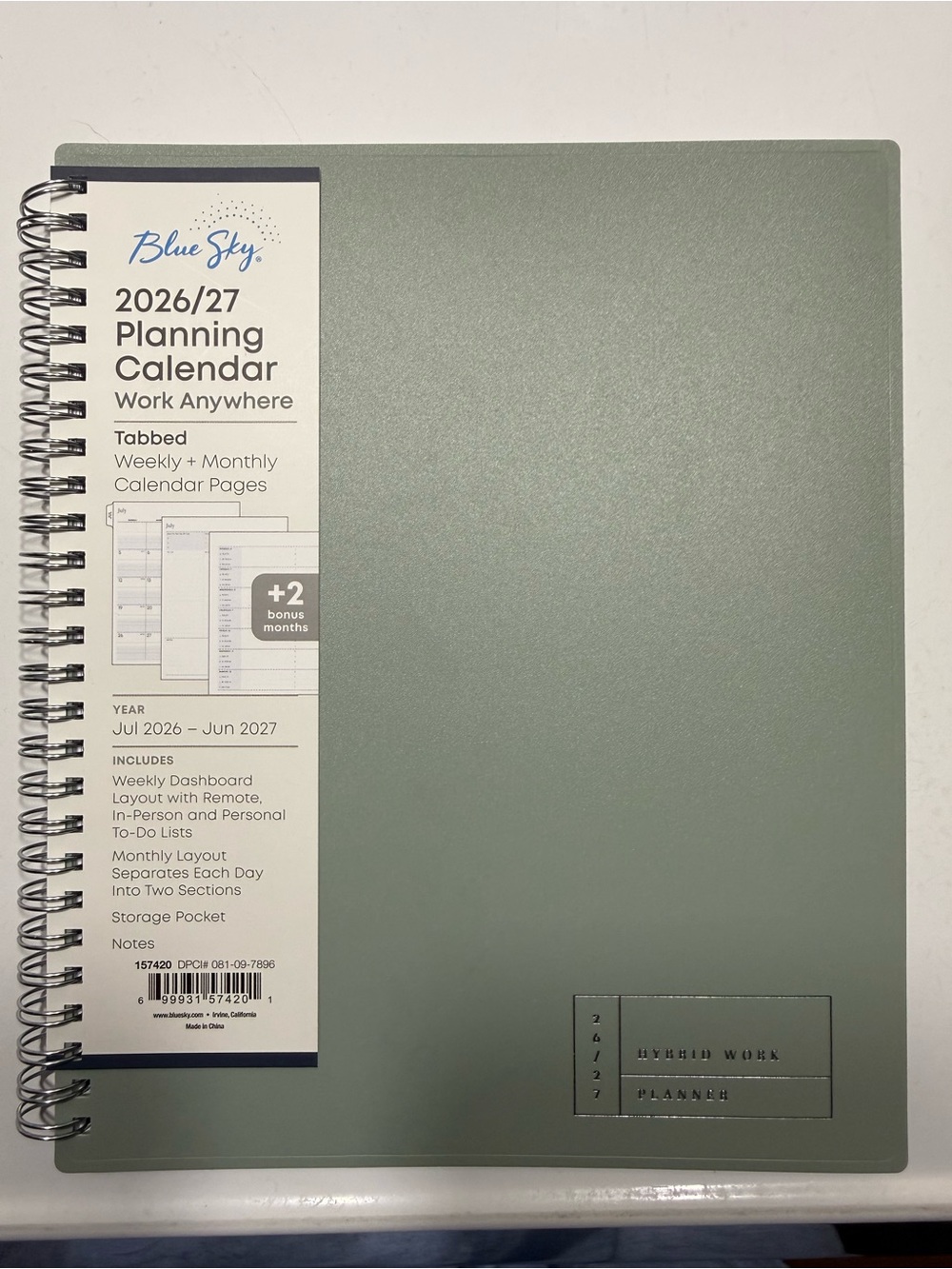 Blue Sky Light Gray Spiral Planner with Tabbed Months